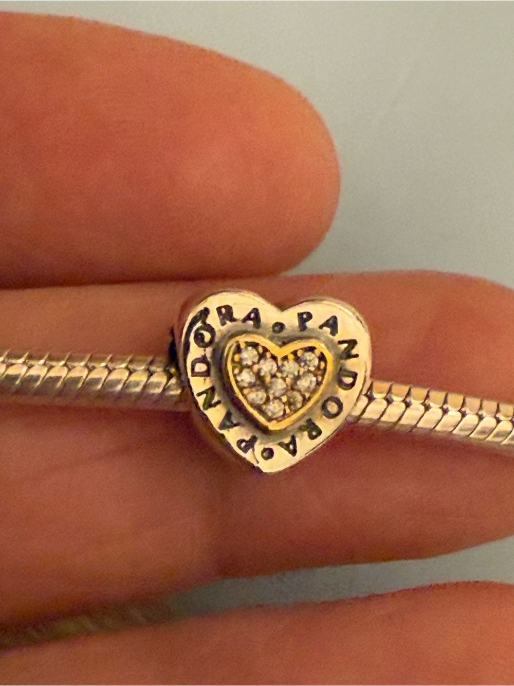 Pandora Two-Tone Heart Charm with Clear Pavé Stones